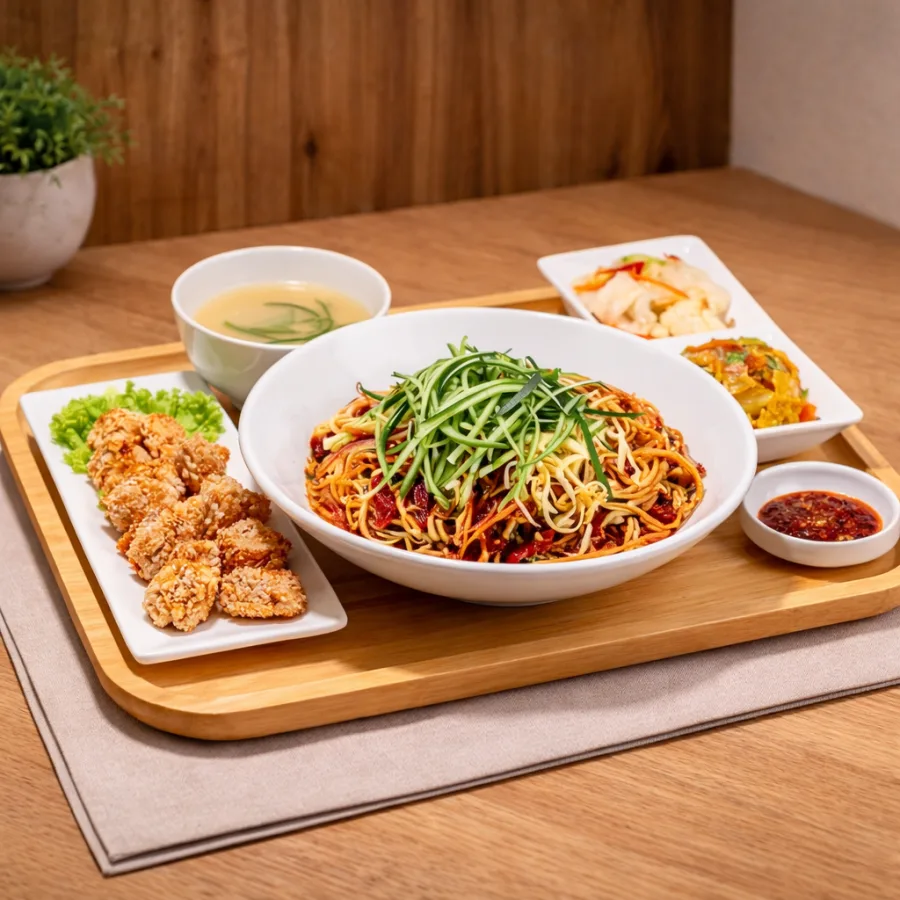 销魂辣味肉酱拉面套餐 · 盐酥鸡 Soul-Satisfying Spicy Minced Meat Dried Noodles Set Salted Crispy Chicken