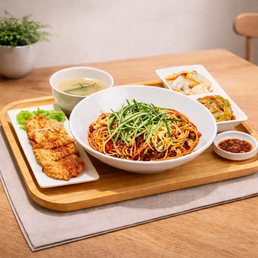 销魂辣味肉酱拉面套餐 · 炸猪排 Soul-Satisfying Spicy Minced Meat Dried Noodles Set Fried Pork Chop