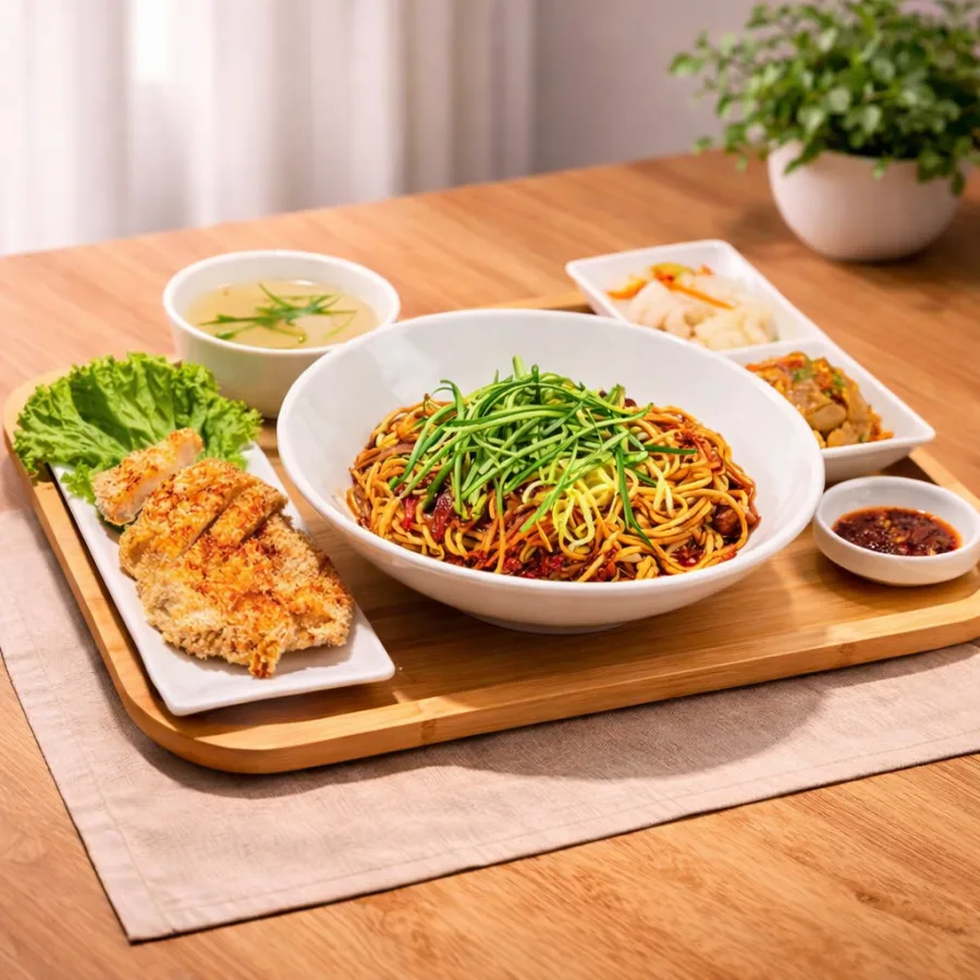 销魂辣味肉酱拉面套餐 · 香鸡排 Soul-Satisfying Spicy Minced Meat Dried Noodles Set Fried Chicken Chop