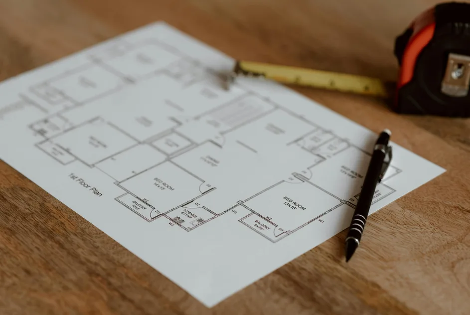Architectural floor plans and interior materials